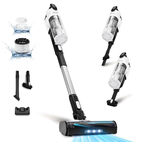 Levoit Aspirapolvere senza Fili Antigroviglio e Leggero, Fino a 50 Minuti, 2 Mode, Luce LED, Filtrazione a 99,9%, 4 in 1 Scopa Elettronica senza Fili per Animali Pavimento, Auto, 180W
