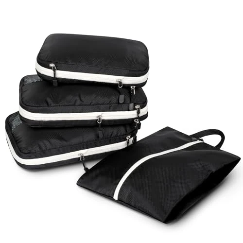 Offerta a tempo: AiQInu Organizer Valigia 4 Pezzi Set, Compressione Packing Cube Salvaspazio Espandibile Ultraleggero Viaggio Organizer per i Vestiti,Scarpe,Intimo Set da Viaggio per Zaini o Bagagli a Mano - 0.00% da 23.49 € a 23.49 €