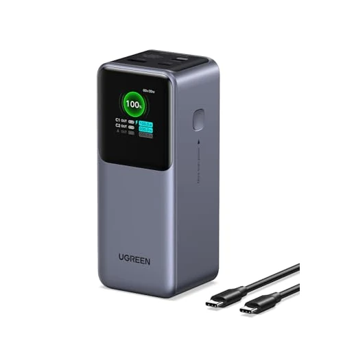 UGREEN Nexode Power Bank 20000mAh 130W met 3 poorten, externe accu met digitaal display, USB C PD 3.0, compatibel met iPhone 16/15/14 Pro Max, Galaxy S24 Ultra, Macbook Pro, Dell, meer
