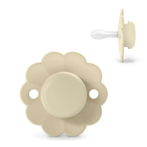 Suavinex, Ciuccio Bimbi 0/6 Mesi, Ciuccio Rotondo con Tettarella in Silicone SX Pro, tettarella Simmetrica, Piatta e Flessibile, Rispetta lo Sviluppo del palato, Adatto ai Neonati, Wonder, Champagne