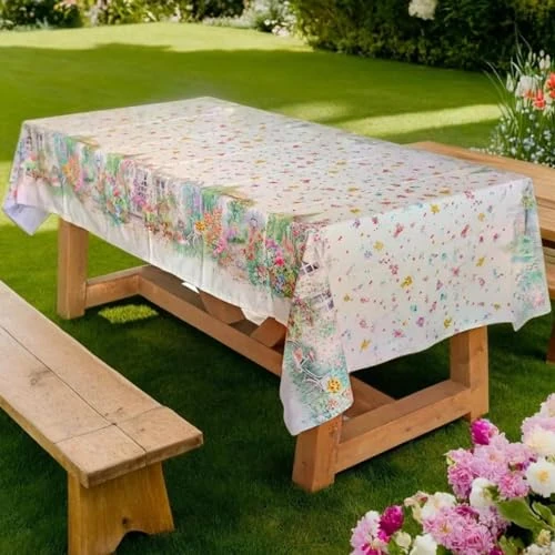 TECNOCUCI Spring Tablecloth 18 Seater 140 x 360 cm, Made in Italy, Cotton with Spring Pattern