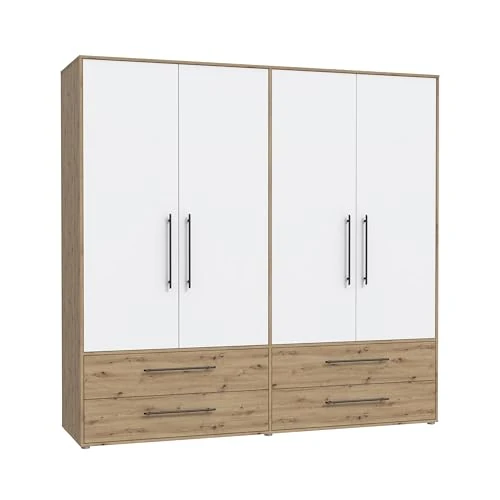 DEINE TANTE EMMA Wardrobe, Engineered Wood, Artisan Oak Decor with White, 206 cm