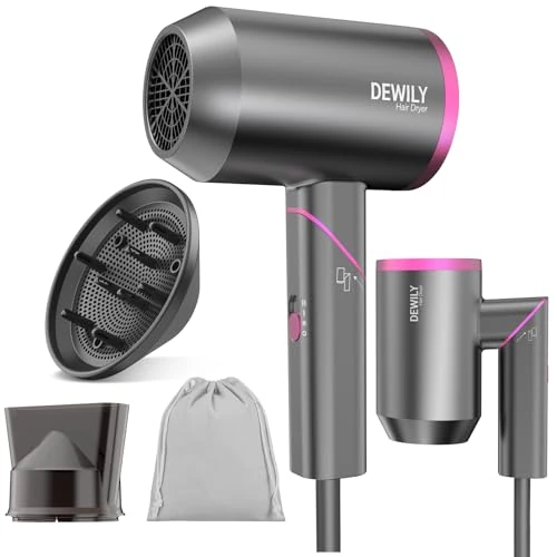 Oferta ograniczona: suszarka do włosów z dyfuzorem – DEWILY podróżna suszarka do włosów, składana, cicha, z 3 stopniami grzania (szara, 2 dysze) z 150.60 EUR na 150.60 EUR (znizka 0%)