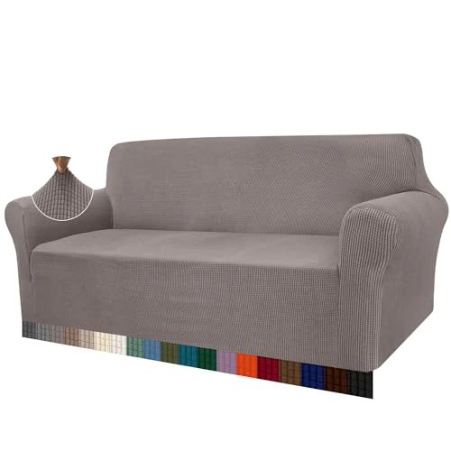 Granbest Housse de canapé moderne en jacquard élastique pour salon - Protection pour chiens et animaux domestiques (3 places, taupe)