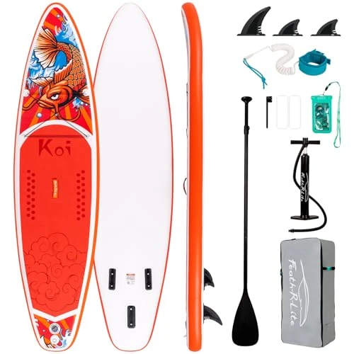 FunWater Gonfiabile Stand Up Paddle Board Paddleboard Con Accessori Paddleboard Zaino, Pompa A Mano, Guinzaglio, 3 Pinne Staccabili, Pagaia Galleggiante Regolabile