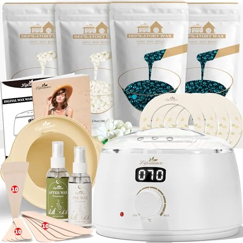 Offerta a tempo: Lifestance L3 Kit Scaldacera Professionale, Cera Brasiliana Kit Completo Display LCD Digitale con Perline di Cera da 400 g, Una Ciotola in Silicone e Due Flacon di Spray Curative, Bikini Corpo Viso - 38% da 54.99 € a 33.99 €