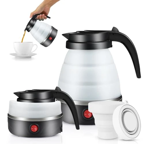 Portable Electric Kettle 600 ml, EUBSWA Folding Kettle, Mini Silicone Electric Kettle for Camping, Travel, Outdoor (Black)