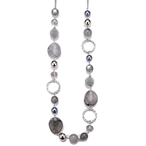 FULU AUTUMN Lange Halskette mit Perlen aus Silber für Damen Boho Lange Halskette Modeschmuck Geburtstagsgeschenke für Sie, Zink Kristall, Kein Edelstein