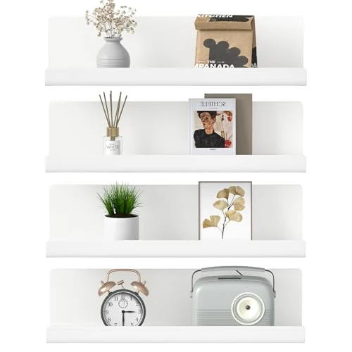 WELDUN Estantes flotantes, juego de 4 estantes montados en la pared, pantalla de repisa para fotos, estantes de pared decorativos para sala de estar, dormitorio, baño, cocina, oficina en casa,