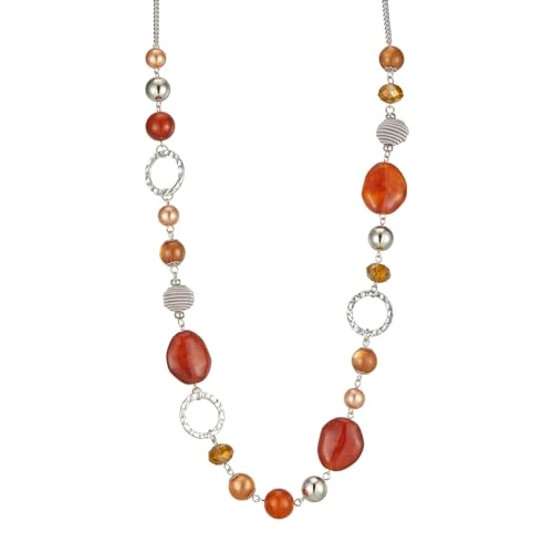 FULU AUTUMN Lange Halskette mit Perlen aus Silber für Damen Boho Lange Halskette Modeschmuck Geburtstagsgeschenke für Sie, Zink Kristall, Kein Edelstein