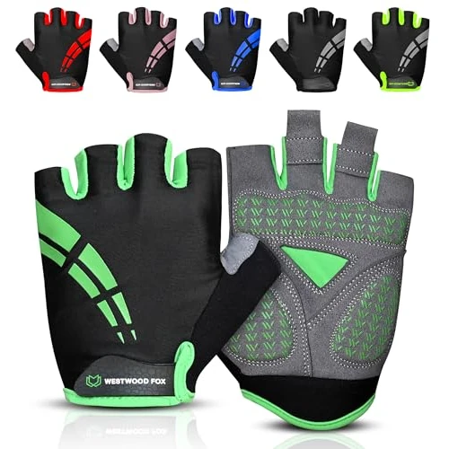 Offerta a tempo: WESTWOOD FOX Guanti da ciclismo per uomo e donna, guanti unisex con imbottitura in gel antiscivolo, traspiranti, con palmo per assorbire gli urti, guanti estivi da ciclismo e mountain bike (Verde, L) - 5% da 7.95 € a 7.55 €