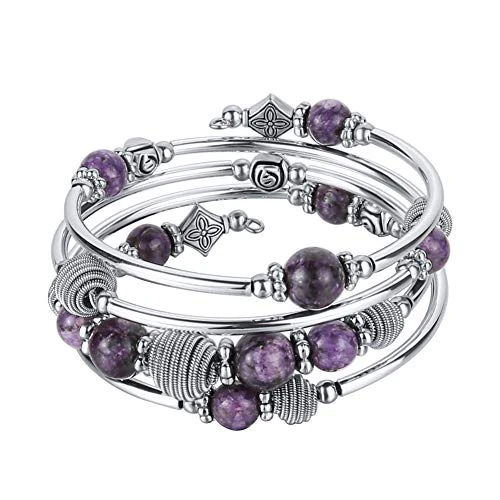 FULU AUTUMN Bracciale in Argento Multistrato da Donna Bracciale Avvolgente Boho Gioielli da Polso per Donna Regalo di Compleanno San Valentino(Purple)