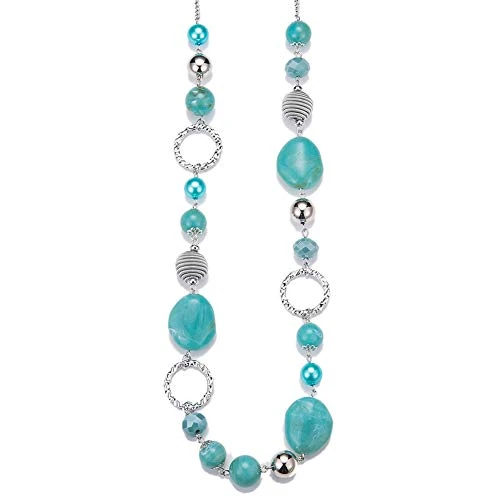 FULU AUTUMN Collar Largo con Perlas de Plata para Mujer Collar Boho Largo Bisutería Regalos Cumpleaños para Ella, 95 cm, Zinc Cristal, No es una piedra preciosa