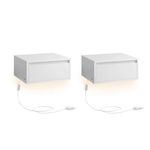 Tijdelijke aanbieding: VASAGLE Kailyn Collection LET854W01 Nachtkastje, set van 2, licht met 3 lampenkappen, wandrek met lade, 35 x 40 x 18 cm, moderne stijl, woonkamer, slaapkamer, wolkenwit van 74.99 € naar 74.99 € (0.00% korting)