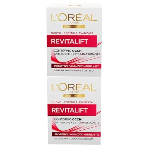 L'Oréal Paris Plénitude Revitalift Anti-rimpel oogcrème, extra verstevigend met geavanceerde pro-retinol en fibrelastyl-textuur, fris en licht, tegen donkere kringen en wallen onder de ogen, 2 blikjes