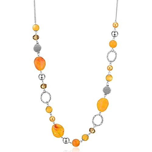 FULU AUTUMN Lange Halskette mit Perlen aus Silber für Damen Boho Lange Halskette Modeschmuck Geburtstagsgeschenke für Sie, Zink Kristall, Kein Edelstein