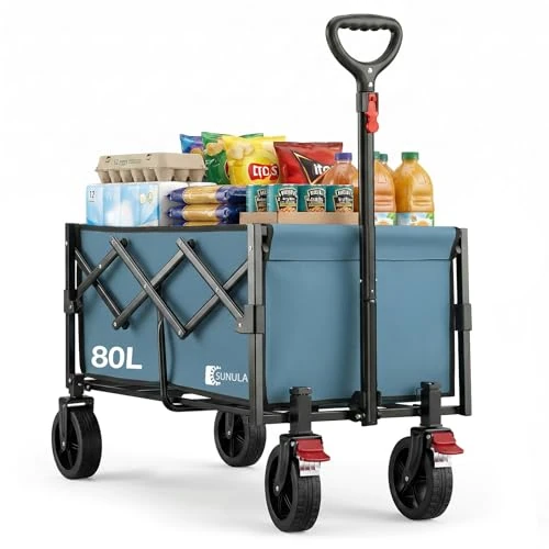 Offerta a tempo: SUNULA Carrello pieghevole piccolo 80L 100KG, carrello pieghevole con peso ridotto, carrello fuoristrada con freni, Verde - 0.00% da 60.27 € a 60.27 €