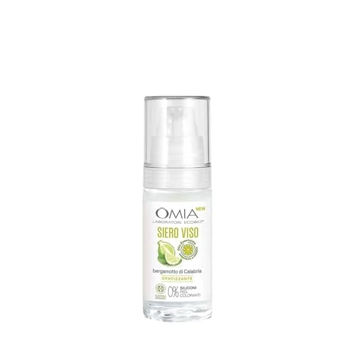 Omia, Siero Viso opacizzante con Olio Essenziale di Bergamotto di Calabria, riduce l'eccesso di sebo rendendo la pelle più opaca e uniforme, ideale per pelli miste, Certificato Cosmos Organic, 30 ml