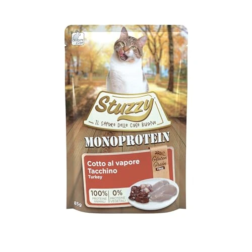 Stuzzy, Monoprotein Grain & Gluten Free, Cibo Umido Completo per Gatti Adulti con Tacchino, in Patè - (20 Buste da 85g)