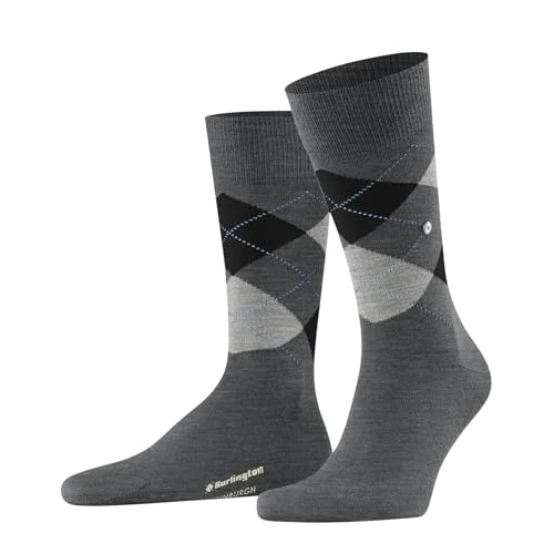 Burlington Men's Edinburgh M So Wool Patterned 1 Pair Socks, Grey Asphalt Melange 3180, 6.5-11