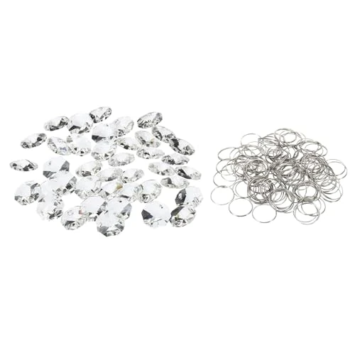 PATIKIL Pendentifs en Cristal K9 avec Anneau, Lot de 100 Perles Octogonales à 2 Trous de 14 mm, Pièces de Lustre, Ornements Suspendus pour Bricolage, Transparent