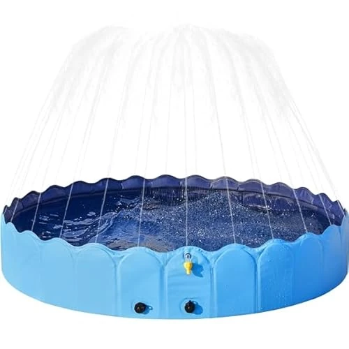 Yaheetech Foldable Dog Pool with Sprinkler Bathtub Pets Non-Slip Portable Blue 160 x 33 cm