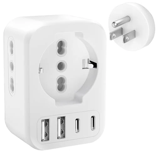 Adaptador Enchufe Europeo/Español a Americano, Adaptador Enchufe USA, Amplia adaptabilidad, Tipo E/F a Tipo B Plug para EEUU, Estados Unidos, Canadá, México (Blanco-7 en 1 Enchufe USA)