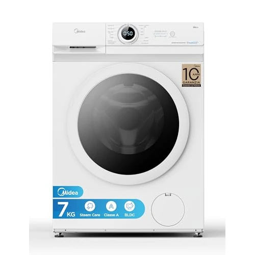 Midea MF10EW70B Slim Front Load Washing Machine, 7 kg, 1400 RPM, Class A, Steam, BLDC Motor, Quick Programme, Various Water Temperature, White