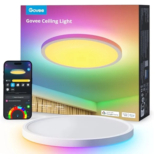 Limited-time offer: Govee LED Ceiling Light, 2400LM Smart RGBIC Flush Ceiling Lights 24W Work with Alexa & Google Assistant, for Bedroom Living Room, Round, Ø30cm from 69.99 GBP to 69.99 GBP (save 0%)
