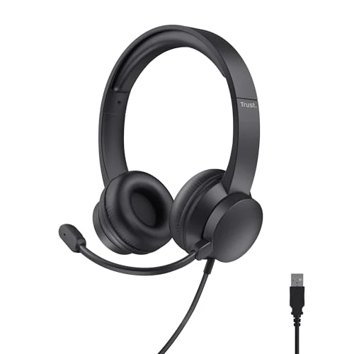 Limited offer: Trust Roha II USB Headset with Microphone On-Ear Lightweight Design Adjustable Headband Headphones with Cable 1.80 m Headphones for PC Mac Office Chat Skype Teams Video Conference Zoom - Black from 22.99 EUR to 18.39 EUR (save 20%)