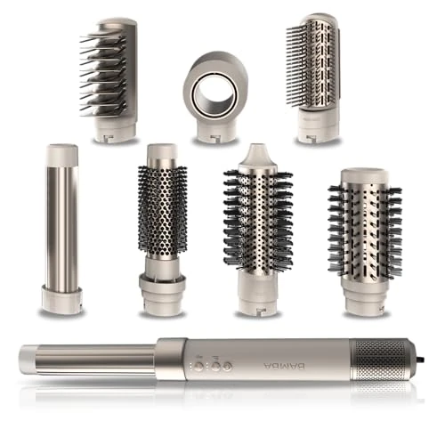 Cecotec Spazzola Ad Aria Calda Ceramiccare Airglam Champagne. 1400 W, Multifunzione 8 In 1, Ricciolo, Pettine, Asciuga ed Elimina L'Effetto Crespo, 3 Velocità, 3 Temperature, Rivestimento Ceramico.