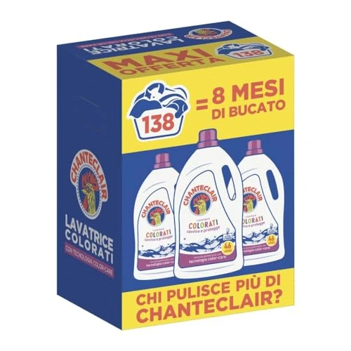 Chanteclair - Waschmittel für Waschmaschine Color, belebt und schützt die Farben der Haare, makellose Sauberkeit - 3 Flaschen à 2070 ml