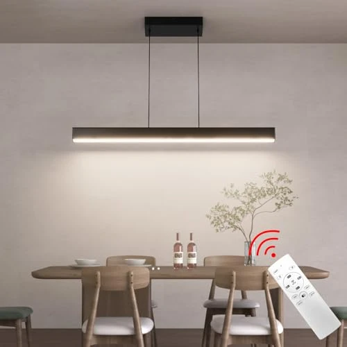 Coinmit Luce a sospensione LED, 24W, luce a sospensione con telecomando, 3000K-6000K tre temperature di colore regolabili, luce a sospensione moderna per soggiorno camera da letto, 80cm, nero
