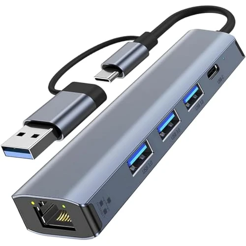 Adaptador USB a Ethernet, Adaptador de Red USB-C 3.0 a RJ45 LAN Gigabit 1000 Mbps con 3 Puertos USB 3.0 y Type C, Adaptador Ethernet a USB C para Windows 10/8/7/XP, Linux, Vista y más