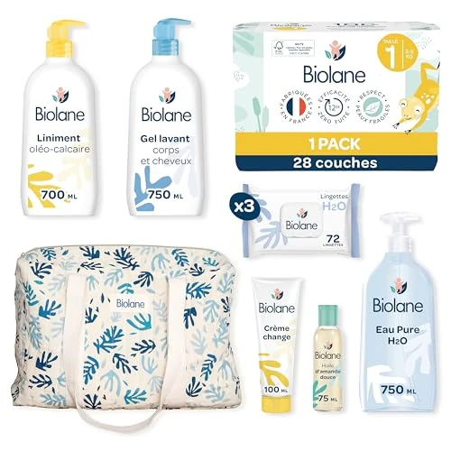 BIOLANE Zestaw ciążowy - Zestaw do pielęgnacji niemowląt - Torba do przewijania i pielęgnacji niemowląt - Pieluszka, Chusteczki H2O