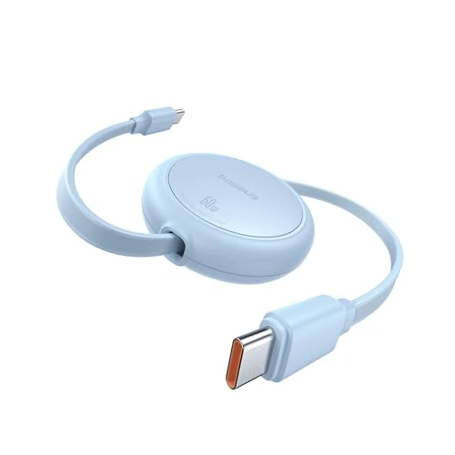 Baseus Usb-C naar USB-C kabel, oprolbaar, 60 W, 1 m, mini intrekbare snellaadkabel, USB-C oplaadkabel voor iPhone 16, 15, 14 Pro, Samsung Galaxy S25, S24 Ultra, MacBook, iPad Pro, draagbaar