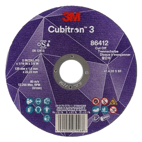 Limited-time offer: 3M Cubitron 3 Cut-Off Wheel, 89623, 60+, T41, 75 mm x 1 mm x 9.53 mm, EN, 25/ Pack from 82.62 GBP to 82.62 GBP (save 0%)