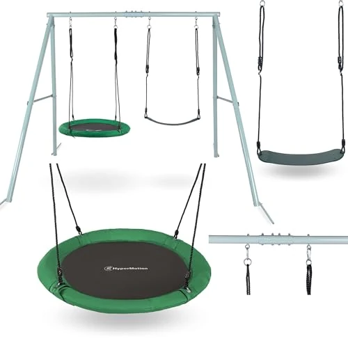 HyperMotion Altalena Doppia per Bambini 3+ - Altalena da Giardino Rotonda a Nido con Telaio e Corde Regolabili - Portata fino a 200 kg - Modello SWING HYP2