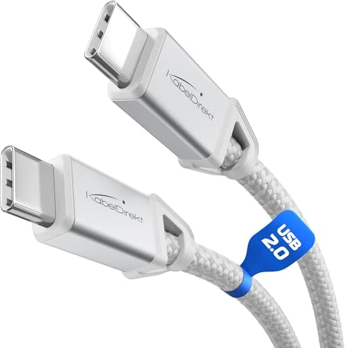 Limited-time offer: KabelDirekt – USB C Cable for Fast Charging, Break-Resistant Metal Plugs + Nylon Braiding, USB 2.0 – 0.3m (Charges Phones/Laptops with 60W, Highly robust, Works as Charging/Data Cable, White) from 2.98 £ to 2.52 £ (save 15%)