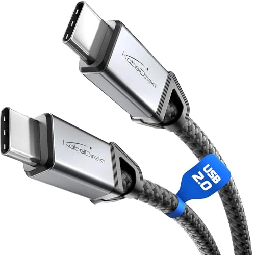 KabelDirekt – Kabel USB-C do Szybkiego Ładowania, Wtyki Metalowe Odporne na Złamania + Plecionka Nylonowa, USB 2.0 – 3x 1 m (Ładuje Telefony/Laptopy z 60 W, Kabel Ładowania/Danych, Czarny)