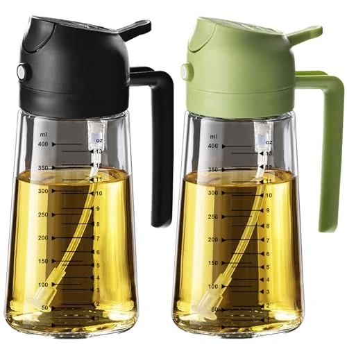 Offre limitee: TrendPlain Spray Huile Cuisine 470ml – Vaporisateur Huile Air Fryer 2-en-1 pour Cuisson, Salades, Vinaigre et Accessoire Cuisine avec Stickers (Lot de 2 - T, Noir & Vert - T) de 16.99 EUR a 14.99 EUR (economie 12%)
