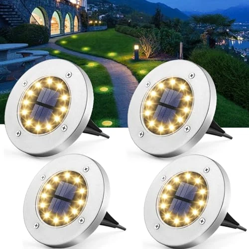 Oferta limitada: Luces solares de suelo, 12 ledes, lámparas solares, lámparas de jardín, IP65, resistentes al agua, jardín, paisaje, luz blanca, iluminación de acero inoxidable, para césped, patio, patio, 4 unidades de 19.98 EUR a 9.99 EUR (ahorro 50%)