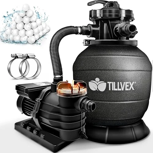 Offerta a tempo: tillvex Pompa Filtro Piscina Portata 10 m³/h con 800g Filtro Balls - 7 funzioni di filtrazione - Filtro per Piscina con indicatore di Pressione - Impianto di filtrazione a Sabbia per Piscine e vasche - 10% da 149.79 € a 134.79 €
