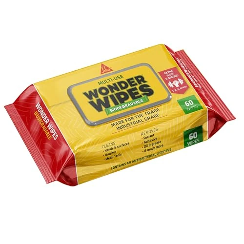 Sika Biodegradowalne - Wonder Wipes - Wielofunkcyjne chusteczki czyszczące dla budownictwa - Specjalnie opracowane do czyszczenia rąk, narzędzi i powierzchni - 60 sztuk