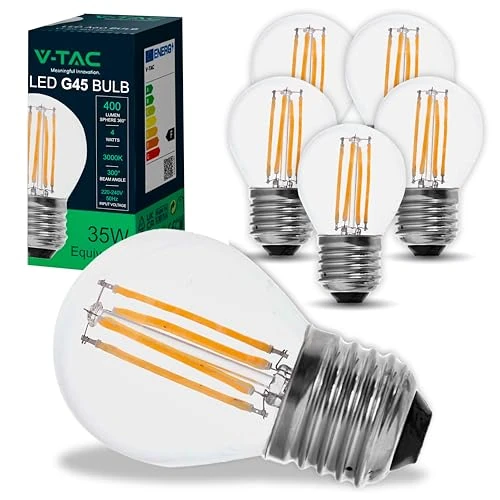 Offerta a tempo: V-TAC 6x Lampadine LED Filamento G45 Attacco E27-4W (Equivalenti a 35W) - 400 Lumen - Lampadina Massima Efficienza e Risparmio Energetico - Luce Bianca Calda 3000K, 214306-6 - 17% da 18.01 € a 14.87 €