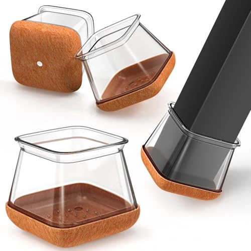 OCONDA 24 Stück Stuhlbeinkappen Eckig, Klare Silikon Schutzkappen für Stuhlbeine Mit Filz, Silikon Schutzkappen für Stuhlbeine Schräge, Stühle für Verschleißfeste Stuhlbeinschoner, XL Fit: 38-43.9mm