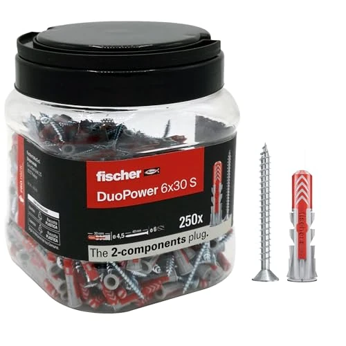 Limited-time offer: Fischer Propack Duopower 6x30, 250x Reusable Dowels with Screw in Jar, for Fixing on Concrete, Masonry and Drywall, 572885 from 34.81 GBP to 34.81 GBP (save 0%)