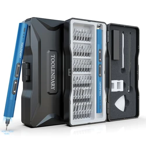 55-in-1 elektrische mini-schroevendraaier met ledverlichting, USB-opladen, oplaadbare elektrische gereedschapsset voor telefoon, bril, pc, camera, blauw