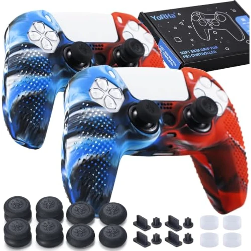 Tijdelijke aanbieding: YoRHa Siliconen Skins Cover voor PS5 Controller x 2 (Camou Blauw + Rood) met Duimgrepen x 8, Plugs x 8, Anoloog Protectors x 4 van 26.15 € naar 26.15 € (0.00% korting)