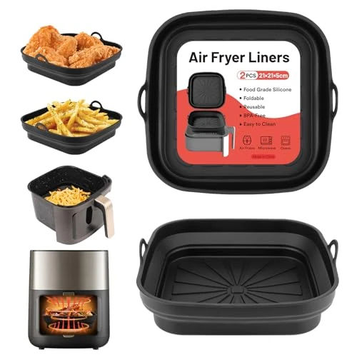 Offre limitee: Alyvisun Moule Silicone Air Fryer Accessoire, 2 Pièces Panier Moule pour Friteuse à Air Chaud Réutilisable Airfryer Pot Plat Carré Pliable Doublure Liner pour Friteuse Air, Micro-ondes, Four de 8.99 EUR a 7.68 EUR (economie 15%)